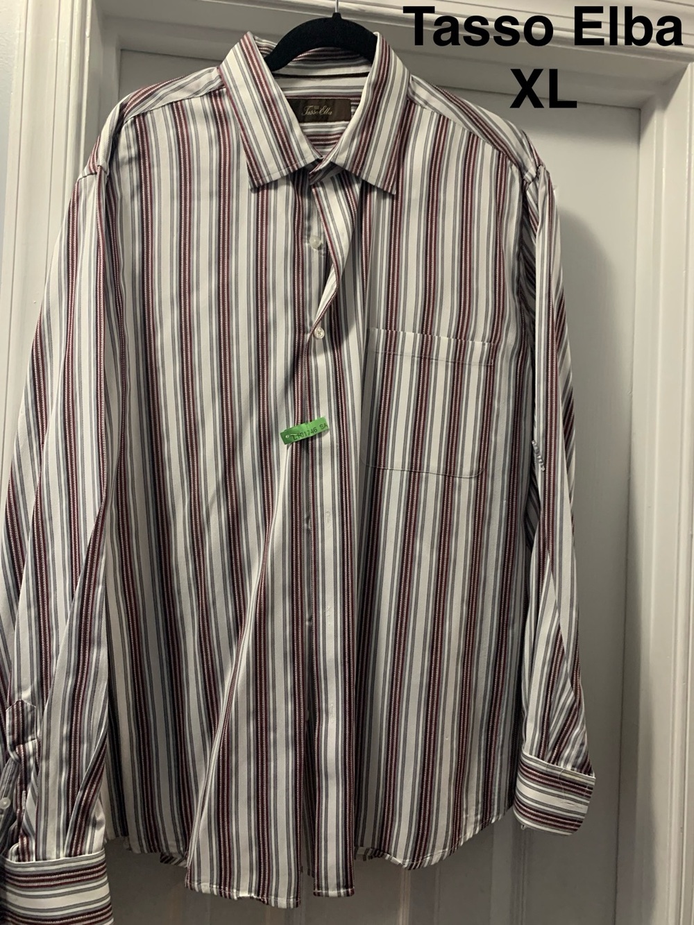 Tasso Elba Men’s Striped Dress Shirt - White & Burgundy